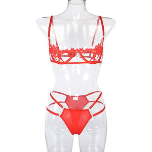 Hollow flower steel ring gathered underwear two - piece suit - Negative Apparel