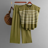 Hooded sleeveless vest fashion 2 piece suit loose casual striped two - piece set women - Negative Apparel