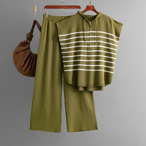 Hooded sleeveless vest fashion 2 piece suit loose casual striped two - piece set women - Negative Apparel