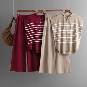 Hooded sleeveless vest fashion 2 piece suit loose casual striped two - piece set women - Negative Apparel