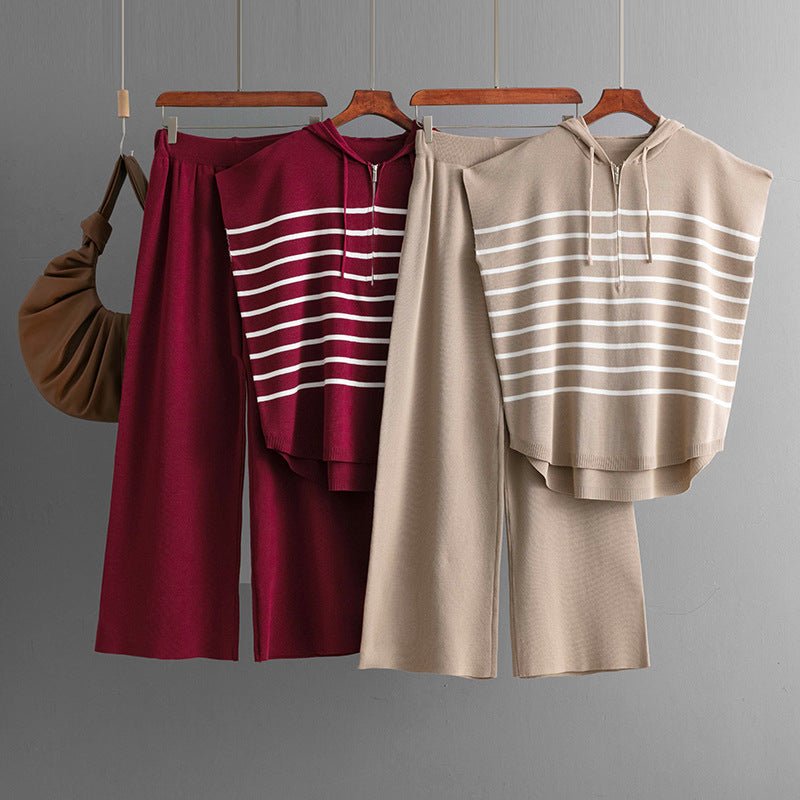 Hooded sleeveless vest fashion 2 piece suit loose casual striped two - piece set women - Negative Apparel