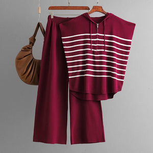 Hooded sleeveless vest fashion 2 piece suit loose casual striped two - piece set women - Negative Apparel