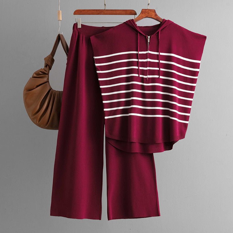 Hooded sleeveless vest fashion 2 piece suit loose casual striped two - piece set women - Negative Apparel