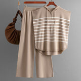 Hooded sleeveless vest fashion 2 piece suit loose casual striped two - piece set women - Negative Apparel