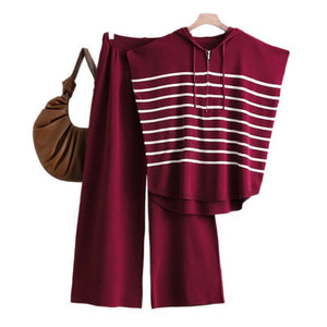 Hooded sleeveless vest fashion 2 piece suit loose casual striped two - piece set women - Negative Apparel