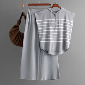 Hooded sleeveless vest fashion 2 piece suit loose casual striped two - piece set women - Negative Apparel