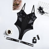 Hot style mesh splicing backless sexy lace - up suspender bodysuit - Negative Apparel