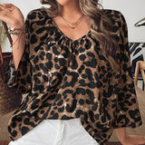 Hot women's clothing 2025 spring and summer fashion an and n shirt leopard print half - sleeved V - neck shirt pullover top - Negative Apparel