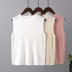 Ice silk camisole vest for sleeveless wide shoulder inner wear bottom knitted round neck top - Negative Apparel