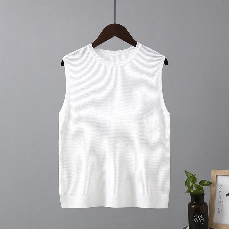 Ice silk camisole vest for sleeveless wide shoulder inner wear bottom knitted round neck top - Negative Apparel