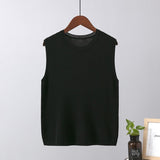 Ice silk camisole vest for sleeveless wide shoulder inner wear bottom knitted round neck top - Negative Apparel