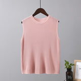 Ice silk camisole vest for sleeveless wide shoulder inner wear bottom knitted round neck top - Negative Apparel