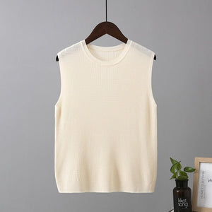 Ice silk camisole vest for sleeveless wide shoulder inner wear bottom knitted round neck top - Negative Apparel