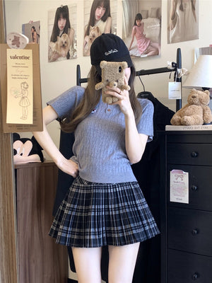 Ice silk dachshund embroidered short - sleeved T-shirt women's clothing is popular this spring versatile and thin twist knitted top - Negative Apparel