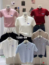 Ice silk dachshund embroidered short - sleeved T-shirt women's clothing is popular this spring versatile and thin twist knitted top - Negative Apparel