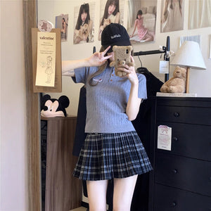 Ice silk dachshund embroidered short - sleeved T-shirt women's clothing is popular this spring versatile and thin twist knitted top - Negative Apparel