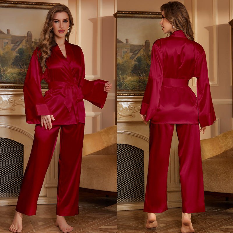 Ice Silk Pajama Set Women's Spring and Summer High - end Solid Color Pajama Pants Loungewear Two - piece Set TZ3380 - Negative Apparel