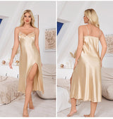 Ice Silk Pajamas Ladies Summer Sexy Lace Long Suspender Pajamas SQ22019 - Negative Apparel