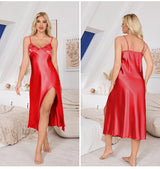 Ice Silk Pajamas Ladies Summer Sexy Lace Long Suspender Pajamas SQ22019 - Negative Apparel