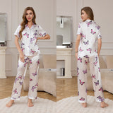 ice silk pajamas women's summer short - sleeved trousers loungewear set high - end printing two - piece set TZ3432 - Negative Apparel