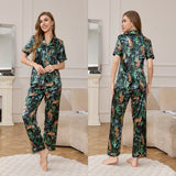 ice silk pajamas women's summer short - sleeved trousers loungewear set high - end printing two - piece set TZ3432 - Negative Apparel