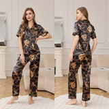 ice silk pajamas women's summer short - sleeved trousers loungewear set high - end printing two - piece set TZ3432 - Negative Apparel