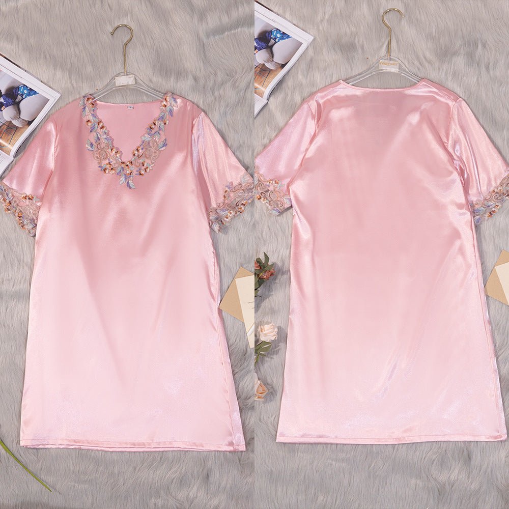 Ice Silk Short Sleeve Pajamas Women's Summer Lace Thin Ice Silk Loungewear Women's SQ22136 - Negative Apparel