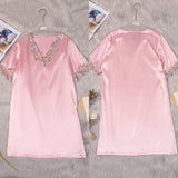 Ice Silk Short Sleeve Pajamas Women's Summer Lace Thin Ice Silk Loungewear Women's SQ22136 - Negative Apparel
