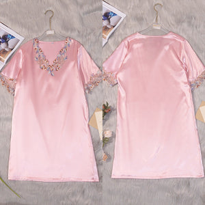 Ice Silk Short Sleeve Pajamas Women's Summer Lace Thin Ice Silk Loungewear Women's SQ22136 - Negative Apparel