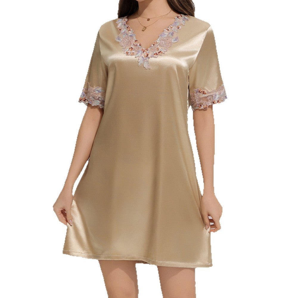 Ice Silk Short Sleeve Pajamas Women's Summer Lace Thin Ice Silk Loungewear Women's SQ22136 - Negative Apparel