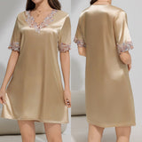 Ice Silk Short Sleeve Pajamas Women's Summer Lace Thin Ice Silk Loungewear Women's SQ22136 - Negative Apparel