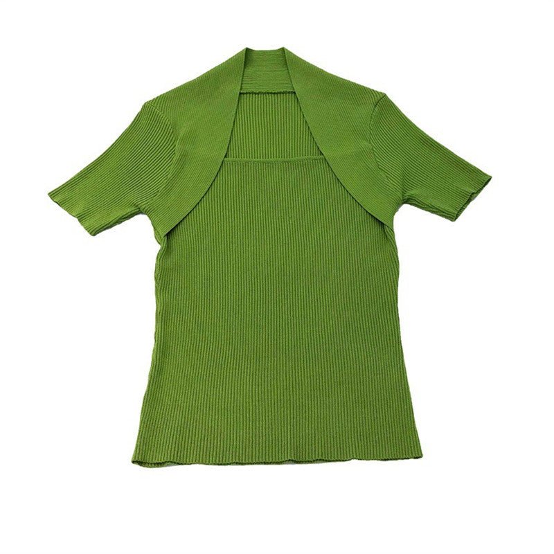 Ice silk shoulder knitted t-shirt women's short - sleeved tight bottoming shirt - Negative Apparel