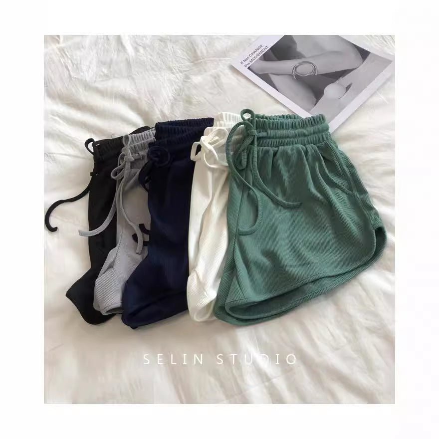 Ice silk thread shorts women summer Korean style loose tight waist wide leg shorts - Negative Apparel