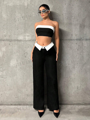 ICON Contrast Panel Tube Top & Wide Leg Pants - Negative Apparel