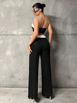 ICON Contrast Panel Tube Top & Wide Leg Pants - Negative Apparel