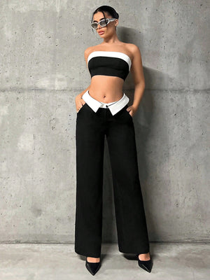 ICON Contrast Panel Tube Top & Wide Leg Pants - Negative Apparel