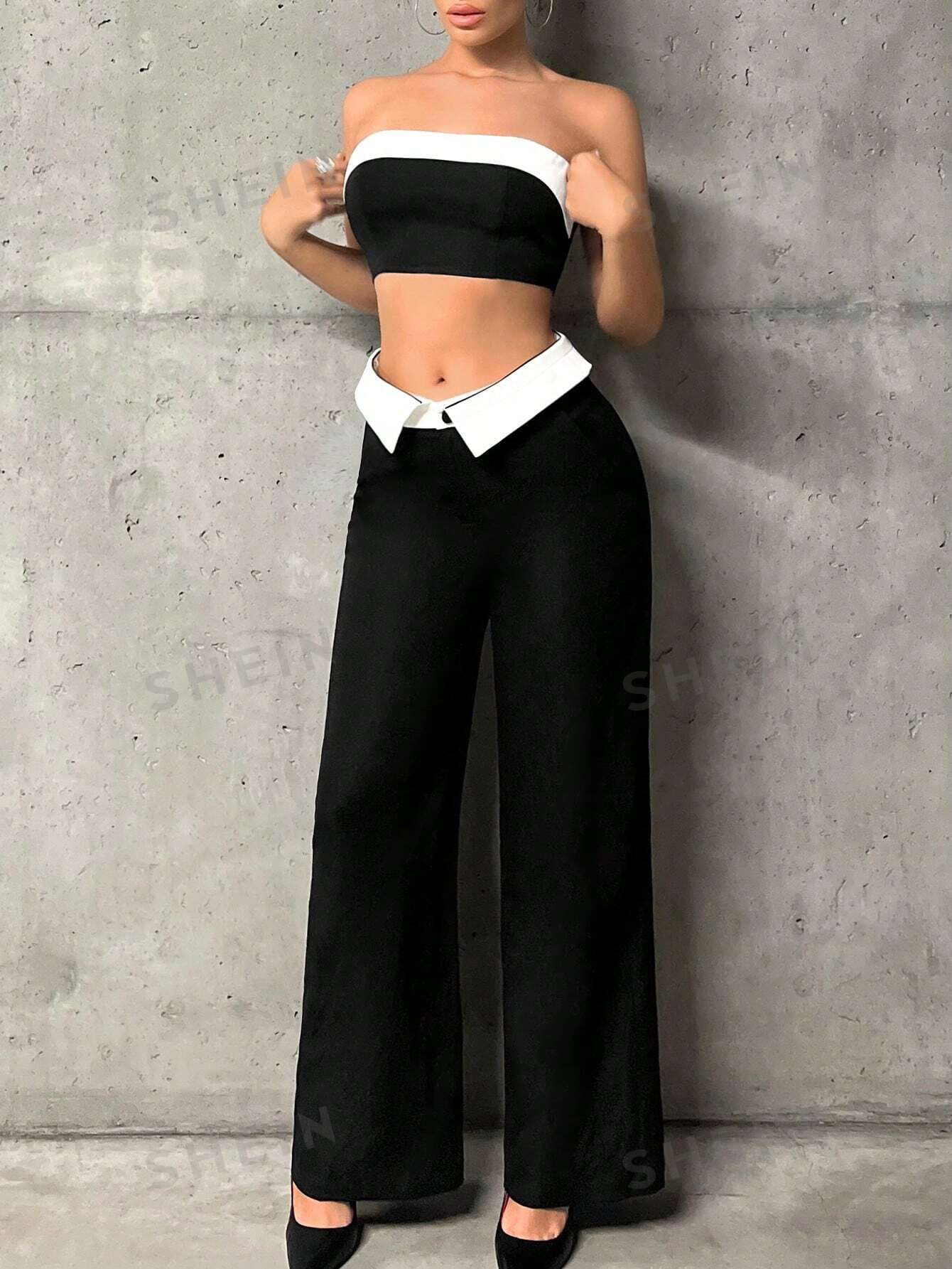 ICON Contrast Panel Tube Top & Wide Leg Pants - Negative Apparel