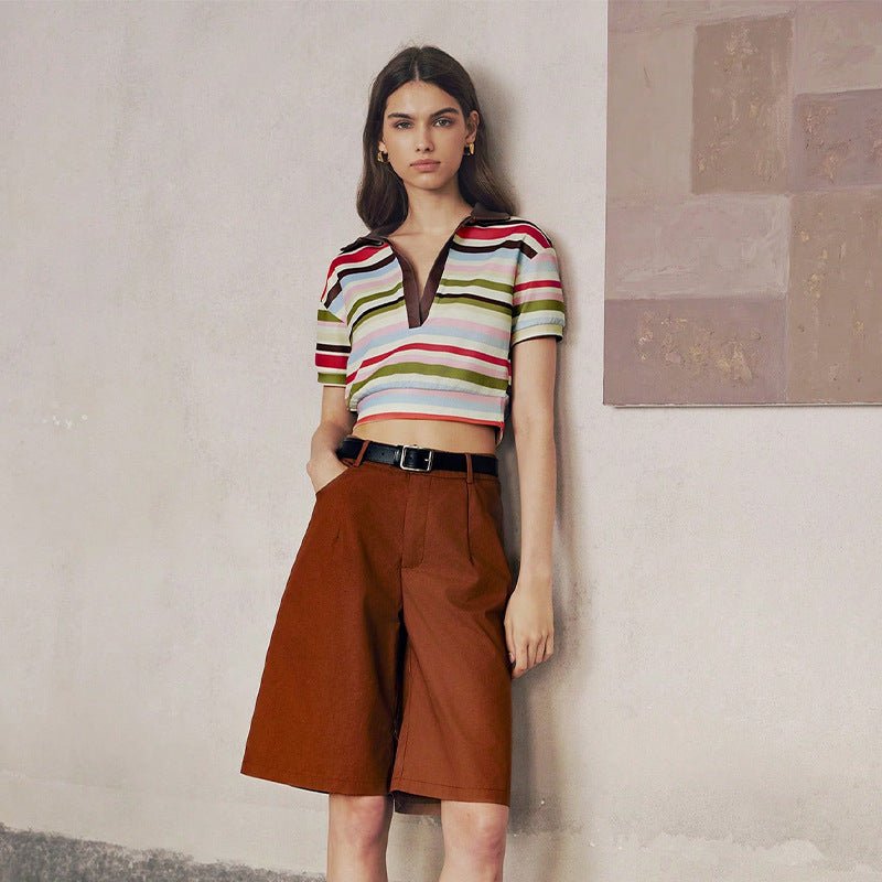 independent station an and n style temperament striped POLO shirt 2025 summer new commuter striped short - sleeved women - Negative Apparel