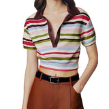 independent station an and n style temperament striped POLO shirt 2025 summer new commuter striped short - sleeved women - Negative Apparel