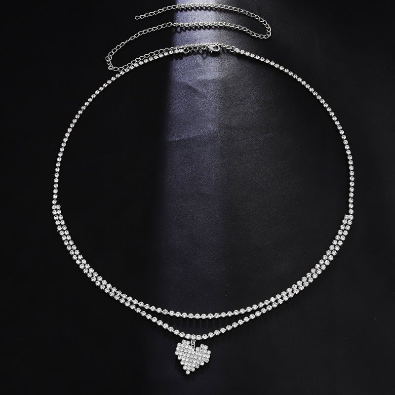 ins double - layer diamond heart - shaped waist chain all - match metal body chain waist chain - Negative Apparel