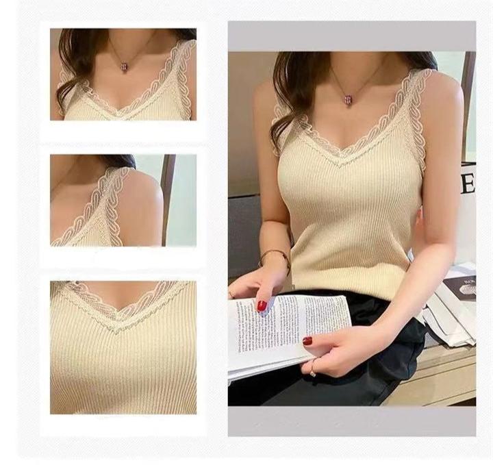 Irregular Hem ice silk lace beautiful back knitted camisole vest for women - Negative Apparel