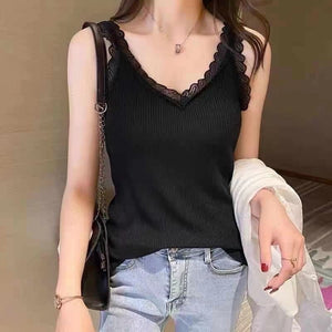 Irregular Hem ice silk lace beautiful back knitted camisole vest for women - Negative Apparel