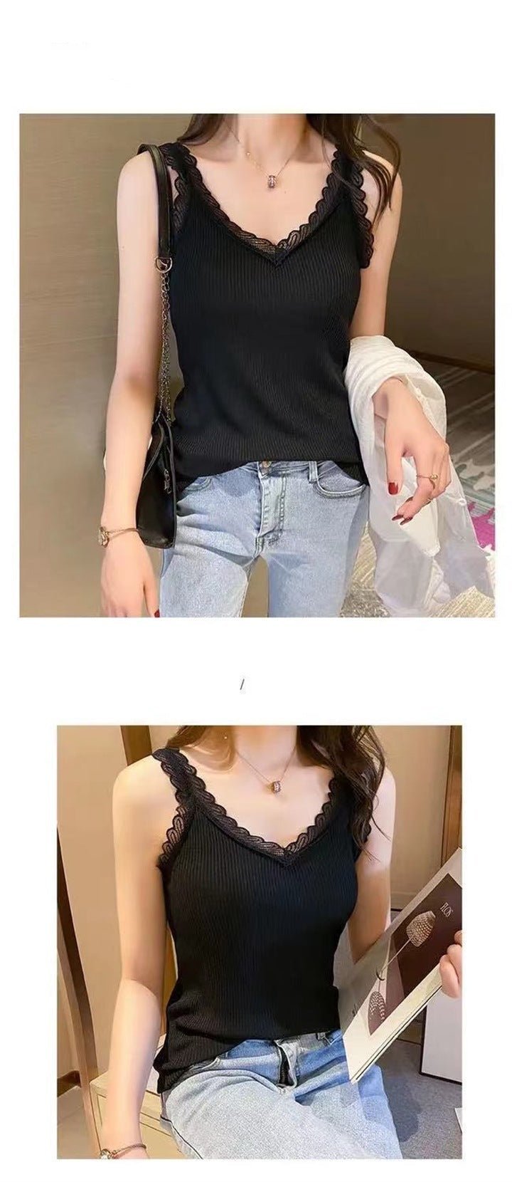 Irregular Hem ice silk lace beautiful back knitted camisole vest for women - Negative Apparel