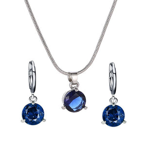 Jewelry combination necklace earrings set round multi - color zircon pendant - Negative Apparel