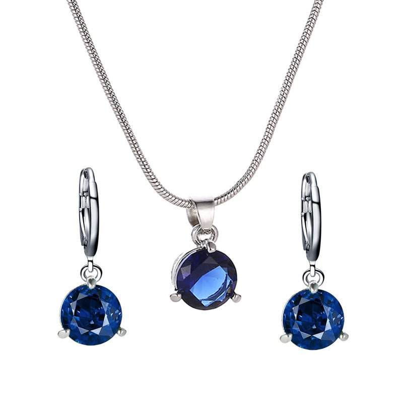 Jewelry combination necklace earrings set round multi - color zircon pendant - Negative Apparel
