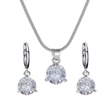 Jewelry combination necklace earrings set round multi - color zircon pendant - Negative Apparel