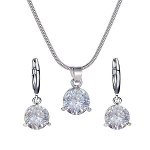 Jewelry combination necklace earrings set round multi - color zircon pendant - Negative Apparel