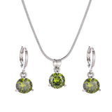 Jewelry combination necklace earrings set round multi - color zircon pendant - Negative Apparel