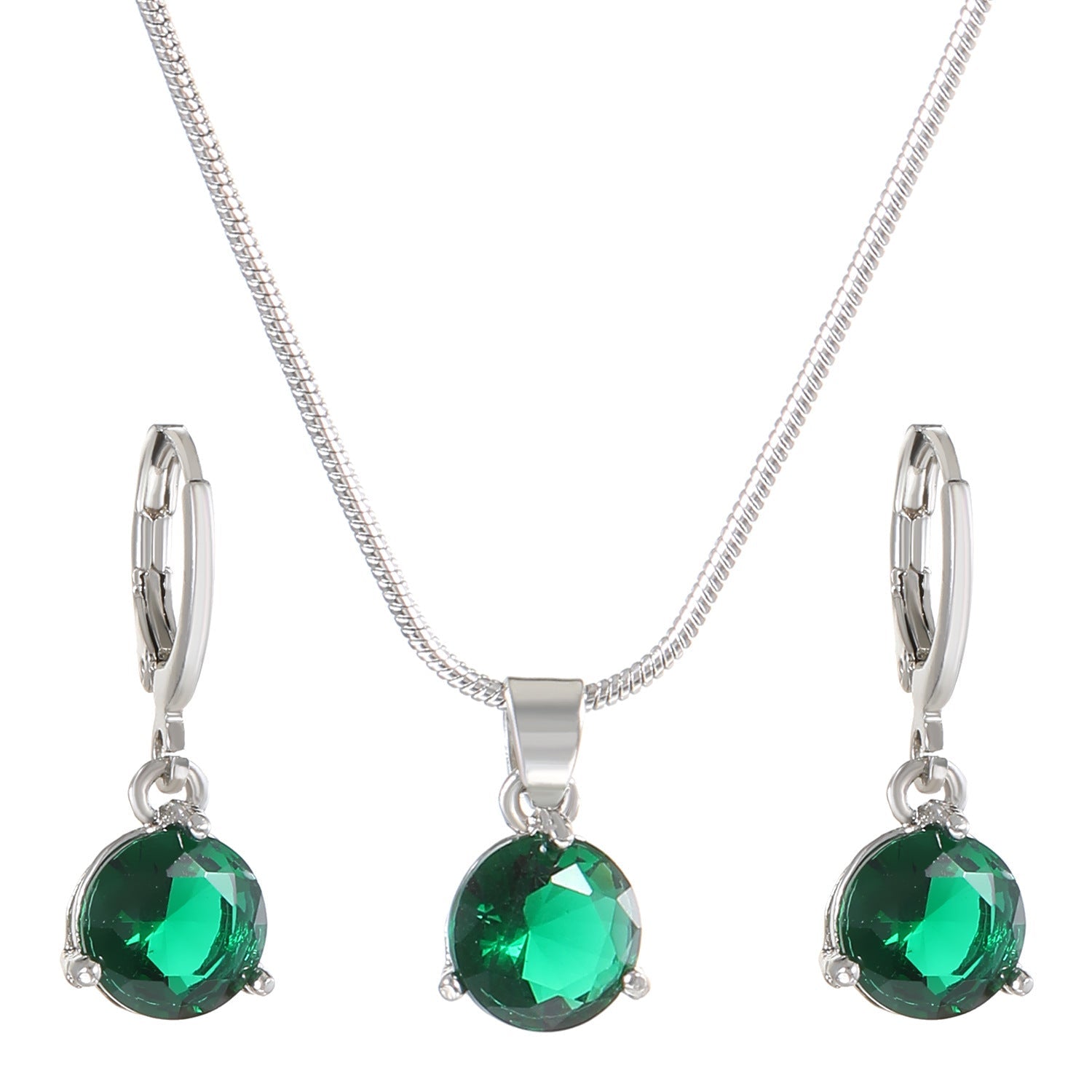 Jewelry combination necklace earrings set round multi - color zircon pendant - Negative Apparel