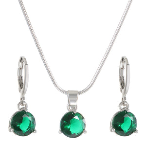 Jewelry combination necklace earrings set round multi - color zircon pendant - Negative Apparel